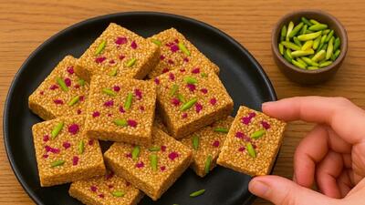  تهیه حلوا کنجدی ۳سوته؛ جایگزین مناسب قند برای کنار چای