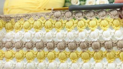  آموزش بافت پتوی نوزادی نرم و راحت / سه رنگ و پفی !