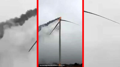  فیلم آتش گرفتن توربین بادی در تگزاس