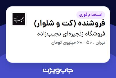  استخدام فروشنده (کت و شلوار) در فروشگاه زنجیره‌ای نجیب‌زاده