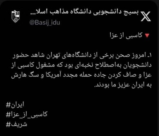 بسیج دانشجویی دانشگاه مذاهب اسلامی: دانشجونما‌ها در تجمعات امروز به دنبال کاسبی از عزای مردم بودند + عکس